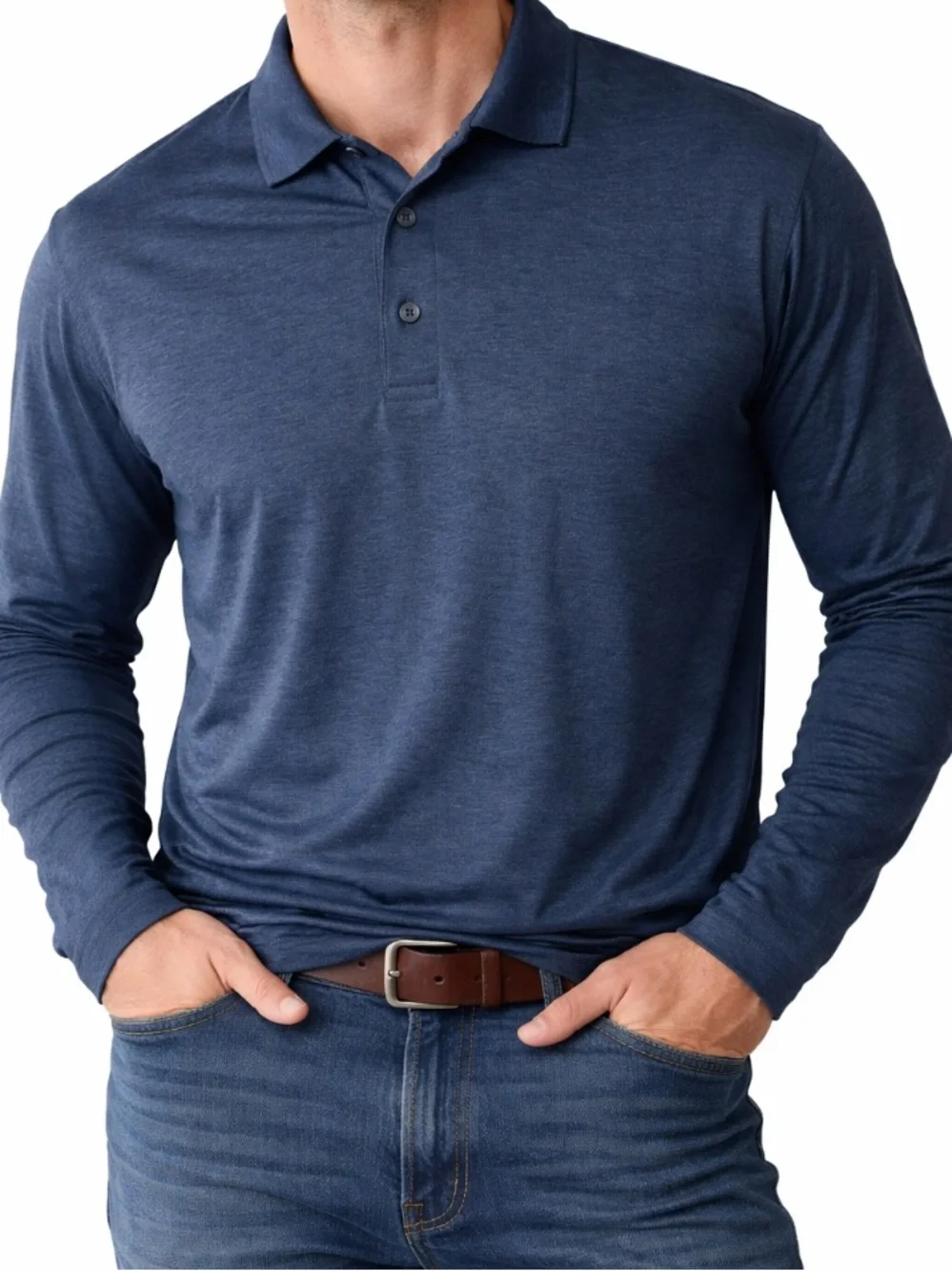 Walter Hagen Navy Heather Long Sleeve Golf Polo Performance Shirt Men’s XXL